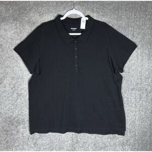 Old Navy Short Sleeve Polo Shirt Womens Size 2X Black Stretch Side Slits‎ New